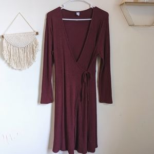 Old Navy burgundy ribbed wrap sweater dress